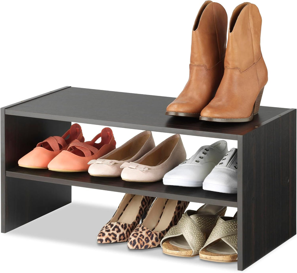 Whitmor Wood Stackable 2-Shelf Shoe Rack, 24 INCH, Espresso,2 Pack