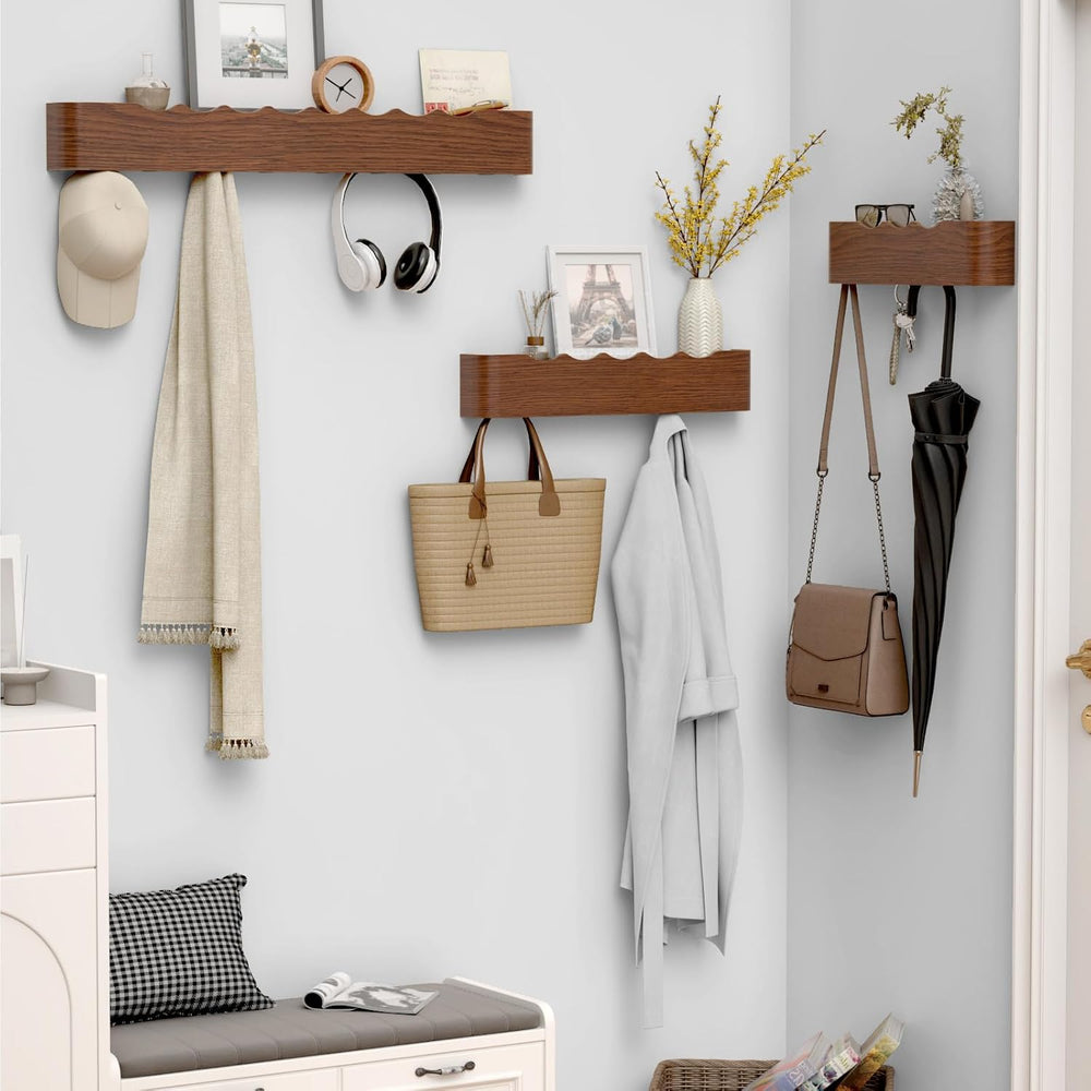 Coat Rack Wall Mount with Hidden Hooks, Wall Hooks with Shelf, Wall Key Holde...