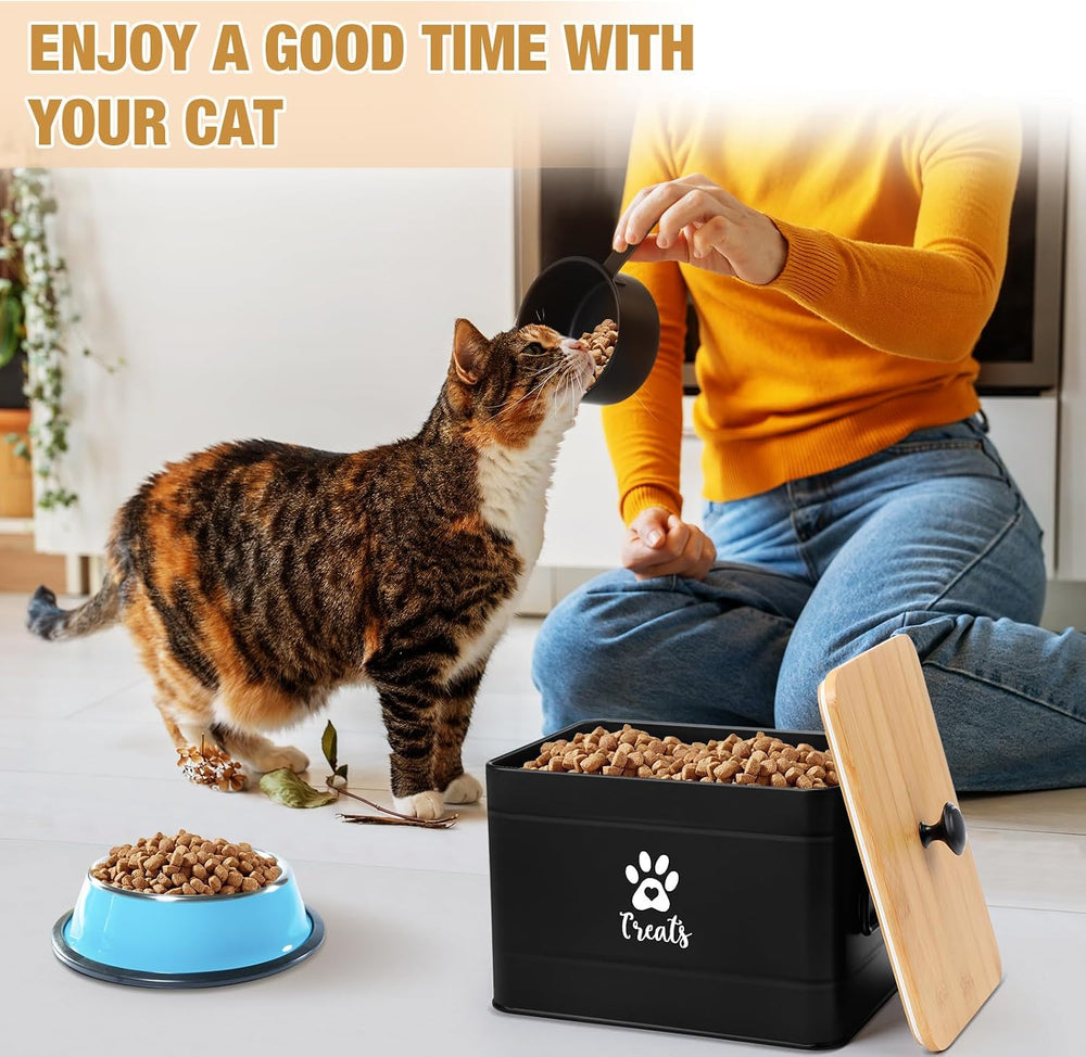 Reallnaive 2 Pcs Large Metal Cat Food Storage Containers 12+3.5 Lbs Decorativ...