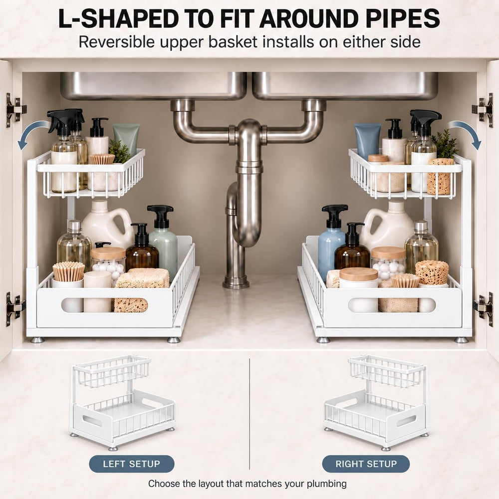 Under Sink Organizer, 2-Tier Pull-Out Metal Drawer, 2 Pack