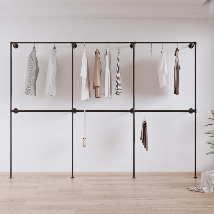 Industrial Pipe Clothing Rack, Wall Mounted Clothes Rack, 110", 6 Rods