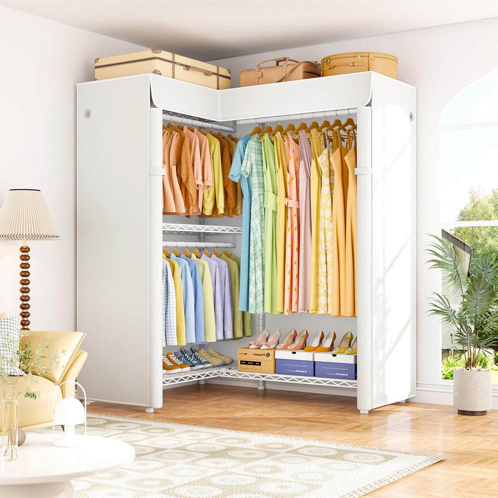 ULIFHOME E15C Garment Rack L Shaped Clothes Rack for Corner,Freestanding Clot...