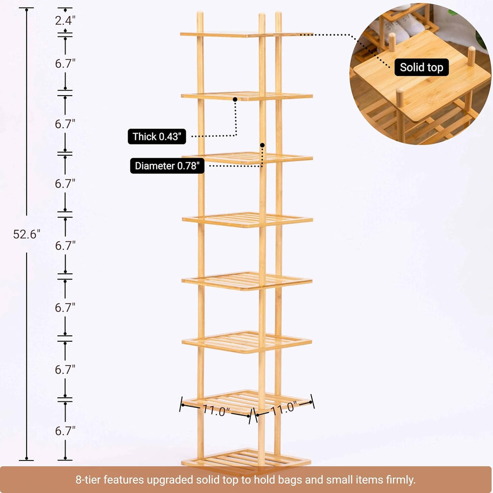 8-Tier Vertical Bamboo Shoe Rack, Tall Narrow Space‑Saving Organizer