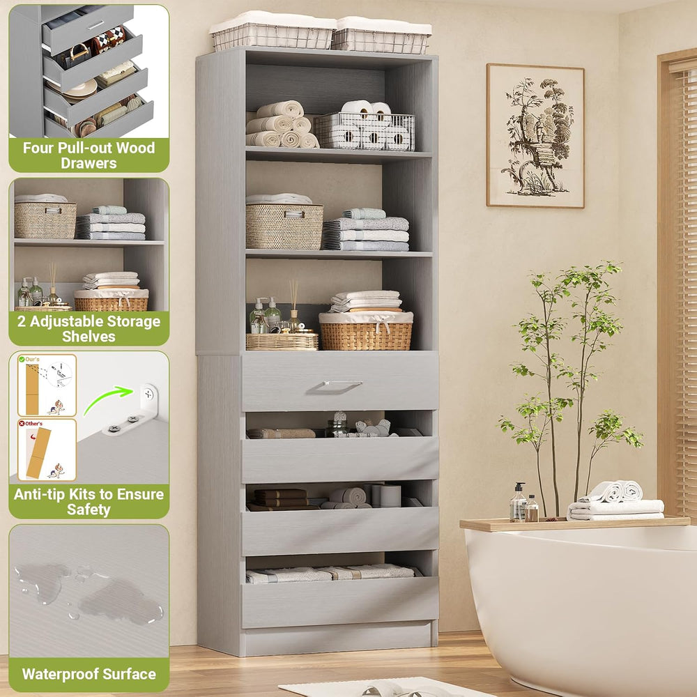 Aheaplus 21.3" Closet System with 4 Drawers, Wood Closet Organizer, Grey