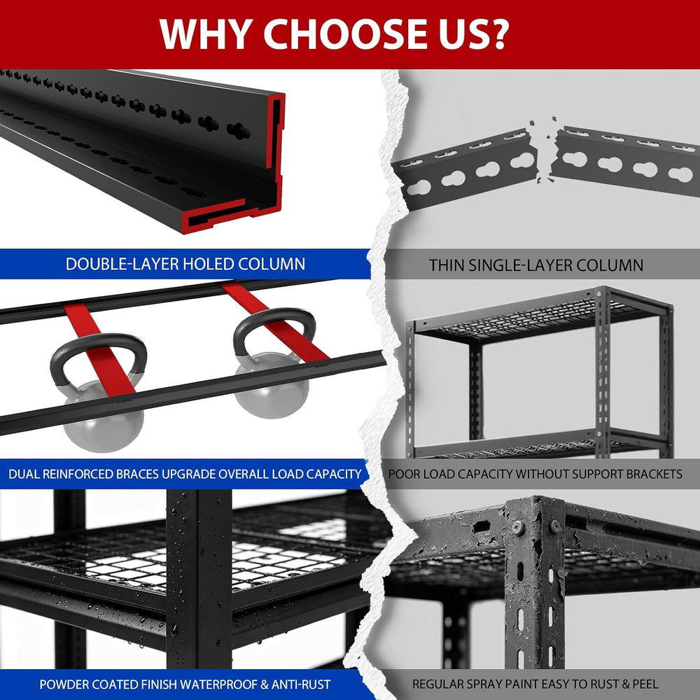 5000LBS Heavy Duty 5-Tier Adjustable Metal Garage Shelving, Tool-Free Easy As...