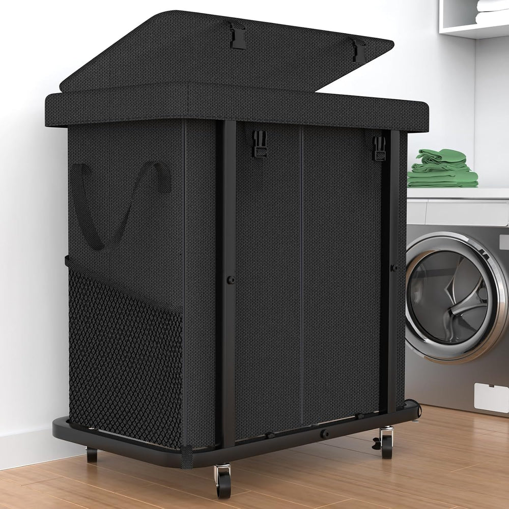 Laundry Basket with Lid,190L Rolling Laundry Hamper with Wheels,Black