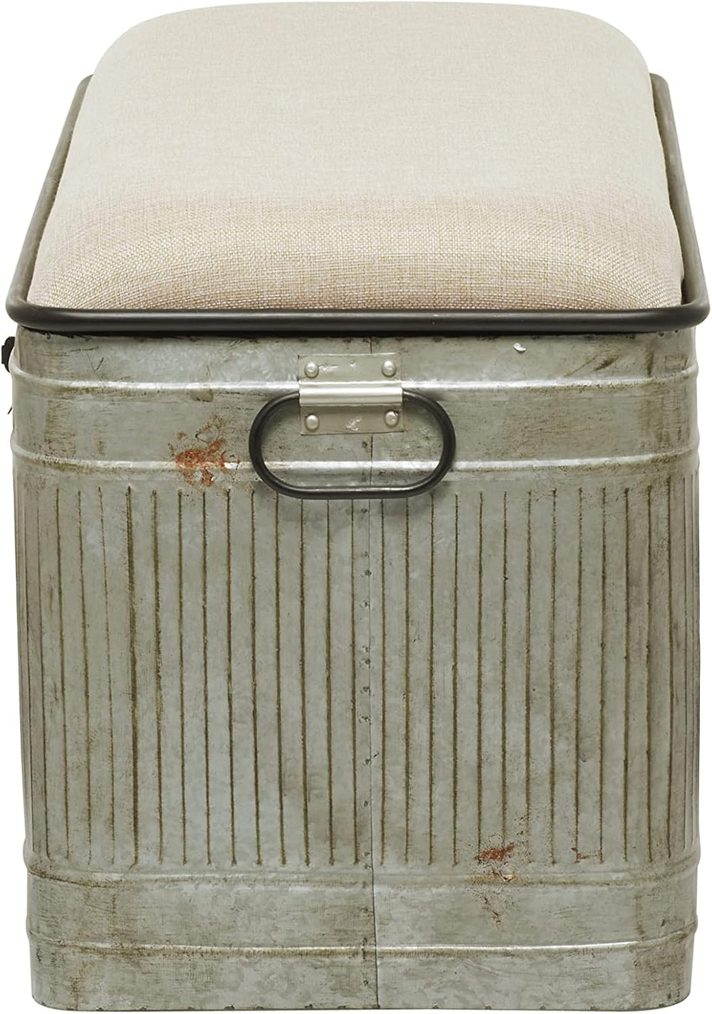 Deco 79 Metal Room Storage Bench Galvanized Entryway Bench with Cream Burlap ...
