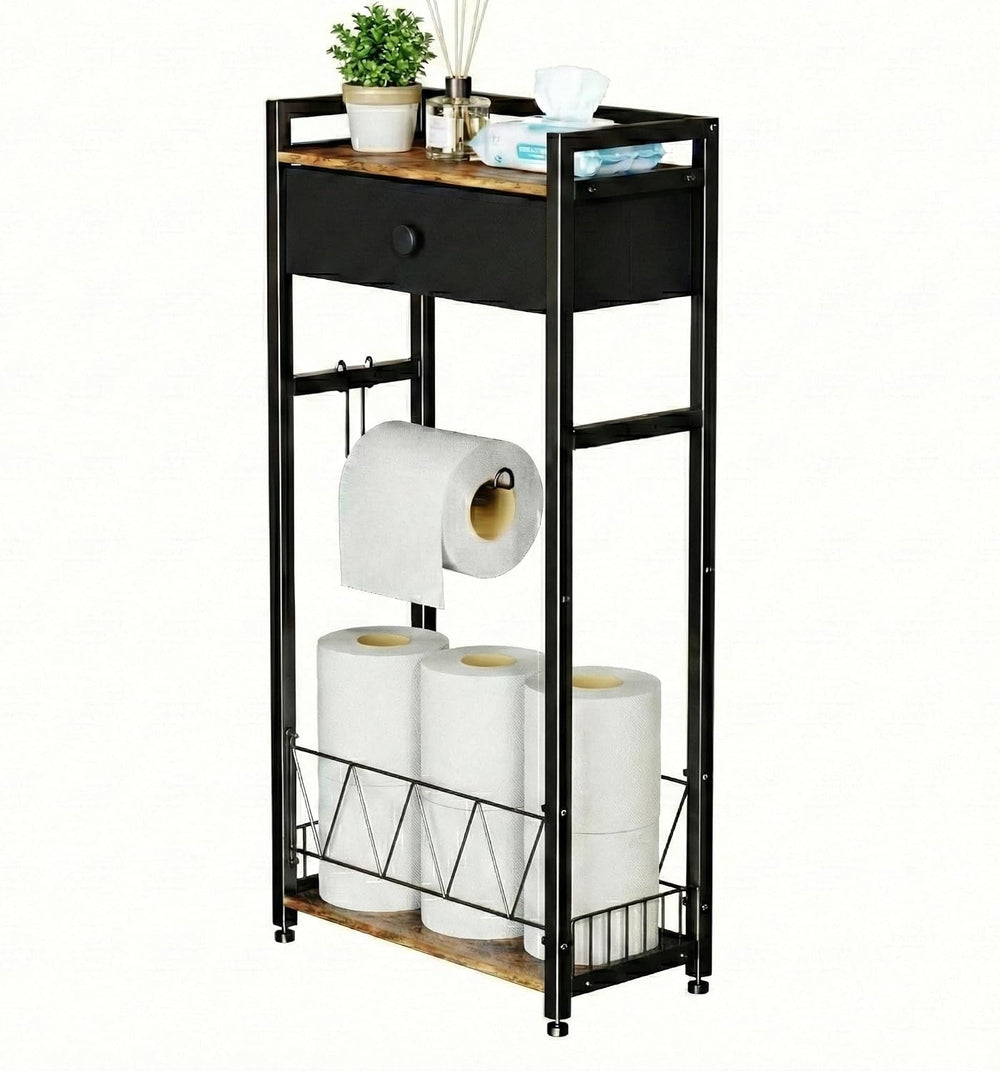 Freestanding Toilet Paper Holder Stand with Storage Drawer, Narrow Bathroom S...