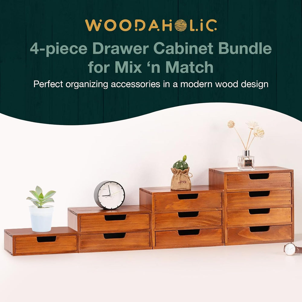 4-piece Drawer Cabinet Bundle Set - Modern Mahogany Wood Stackable Units - Mu...