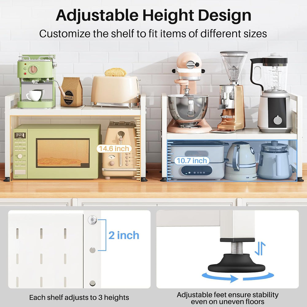 Expandable Microwave Stand, 2-Tier Adjustable Microwave Oven Rack with 10 Hoo...