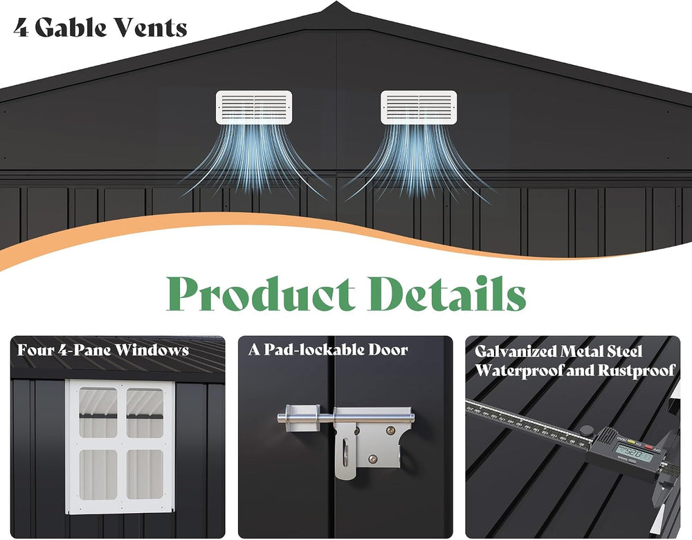 AMERLIFE 13x21x8.4 FT Garage Shed with 3 Lockable Doors & Reinforced Fram