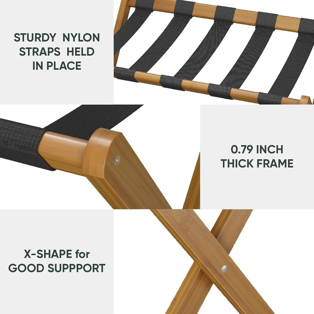 Luggage Rack, Folding Luggage Rack for Guest Room, Walnut Bamboo Suitcase Sta...