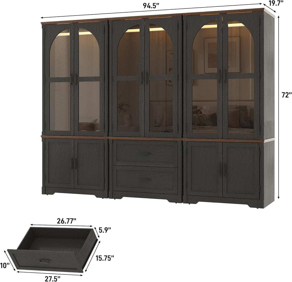 Tall Farmhouse 6 Doors Armoire Wardrobe Closet with LED ,72" Freestandin...