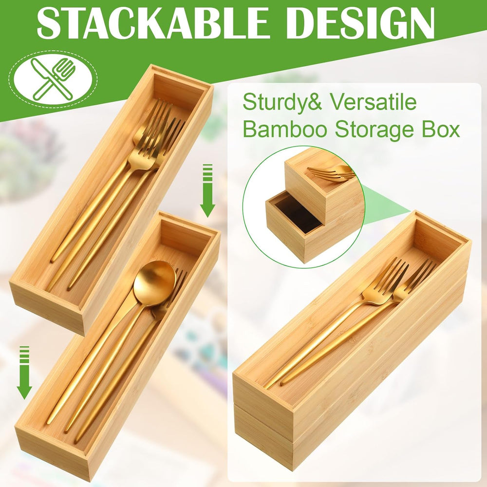 Kigley 8 Pcs Bamboo Drawer Organizer for Kitchen, 12x3x2 Inch, Wood