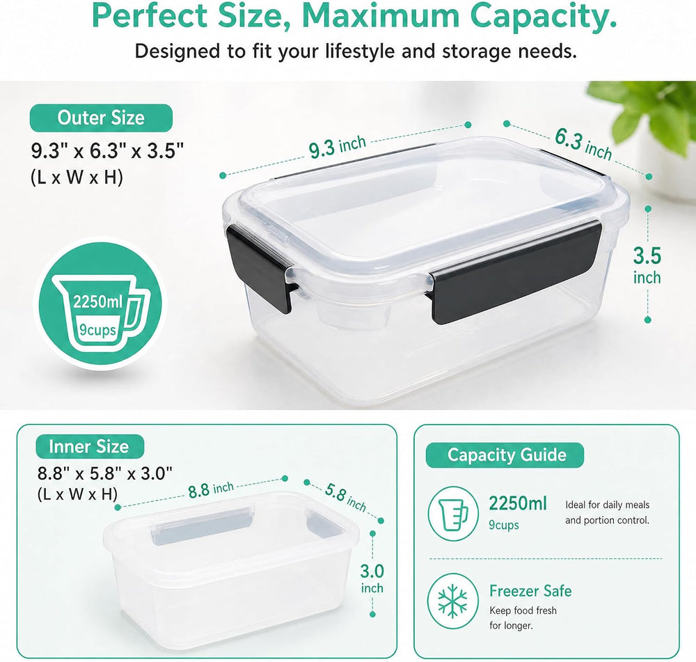 9 cup Plastic Food Storage Containers with Lids Nestable Freezer Dishwasher S...