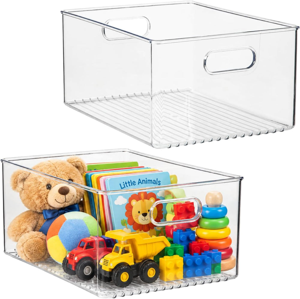 primebox 2 Pack Clear Plastic Organizer Bins with Handles for Home Organizati...