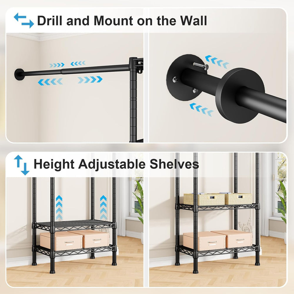 Ulif M2 Wall Mounted Closet System, Black Clothes Rack Mount onto the Wall