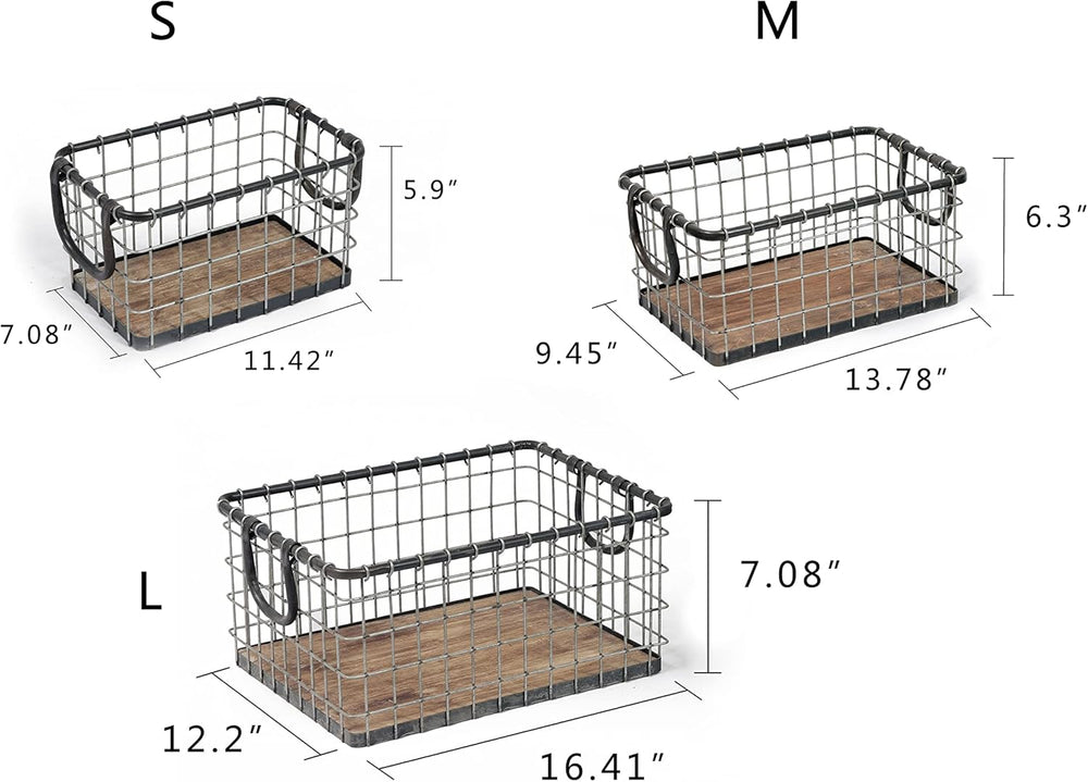 Set of 3 Rectangular Sturdy Hand Welded Farmhouse Metal Wire Basket with Rust...