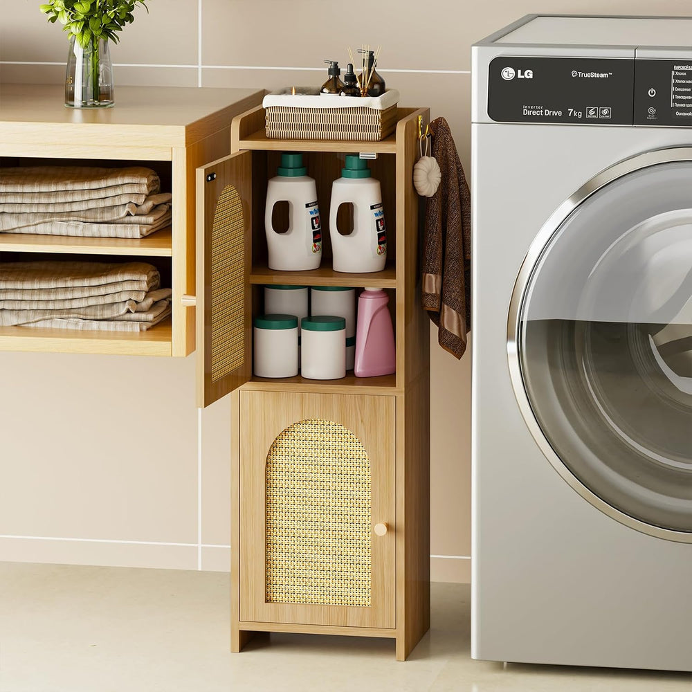Arbuxzuy Rattan Bathroom Storage Cabinet with 2 Doors and Adjustable Shelf