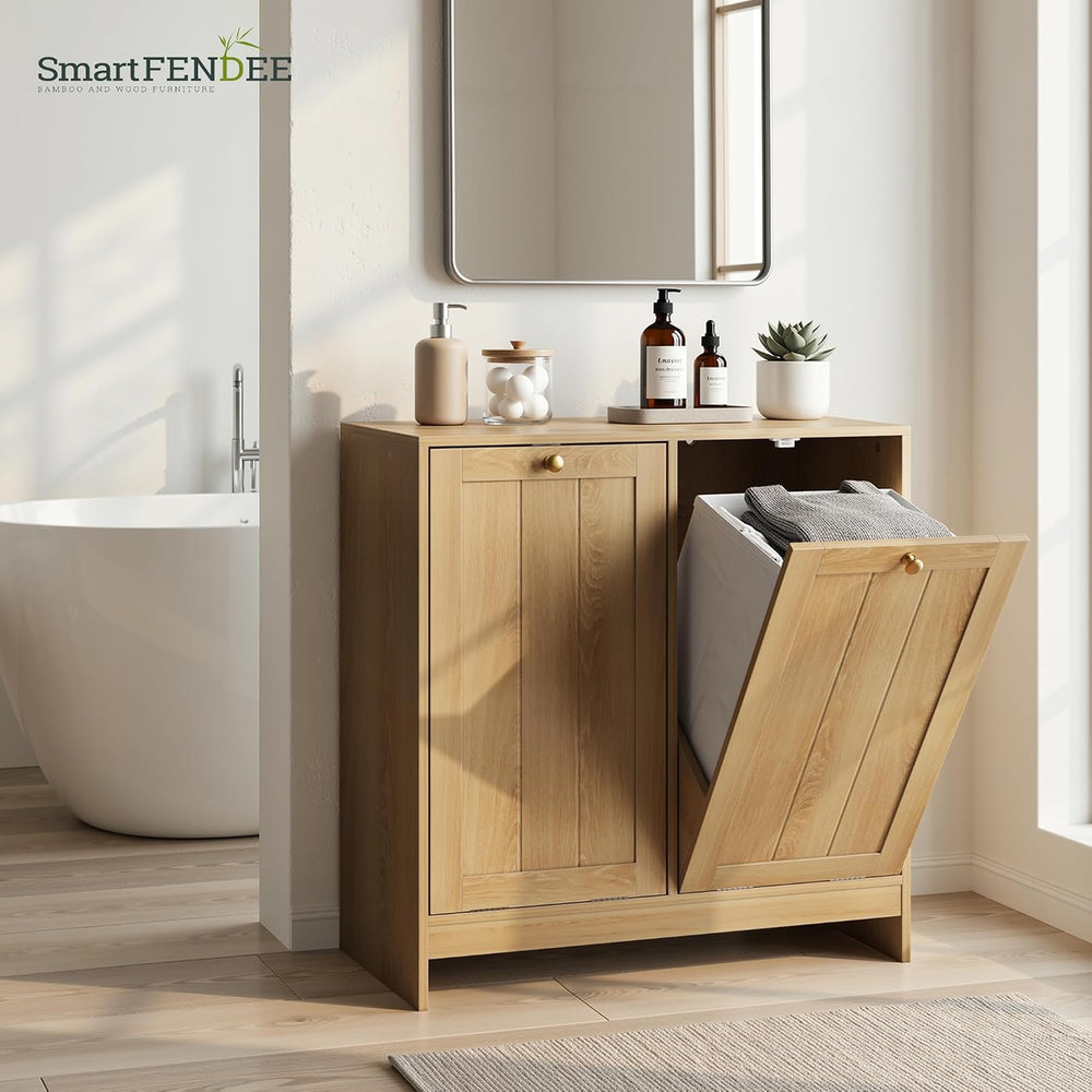 Smart FENDEE Double Tilt Out Laundry Hamper Cabinet, Small Hidden Trash Cabin...