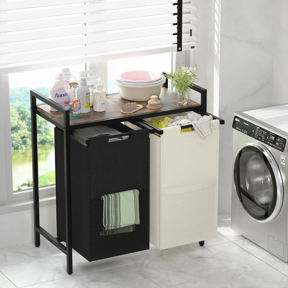 Huhote Double Compartment Laundry Basket, Laundry Sorter with Top Shelf, 2 Re...
