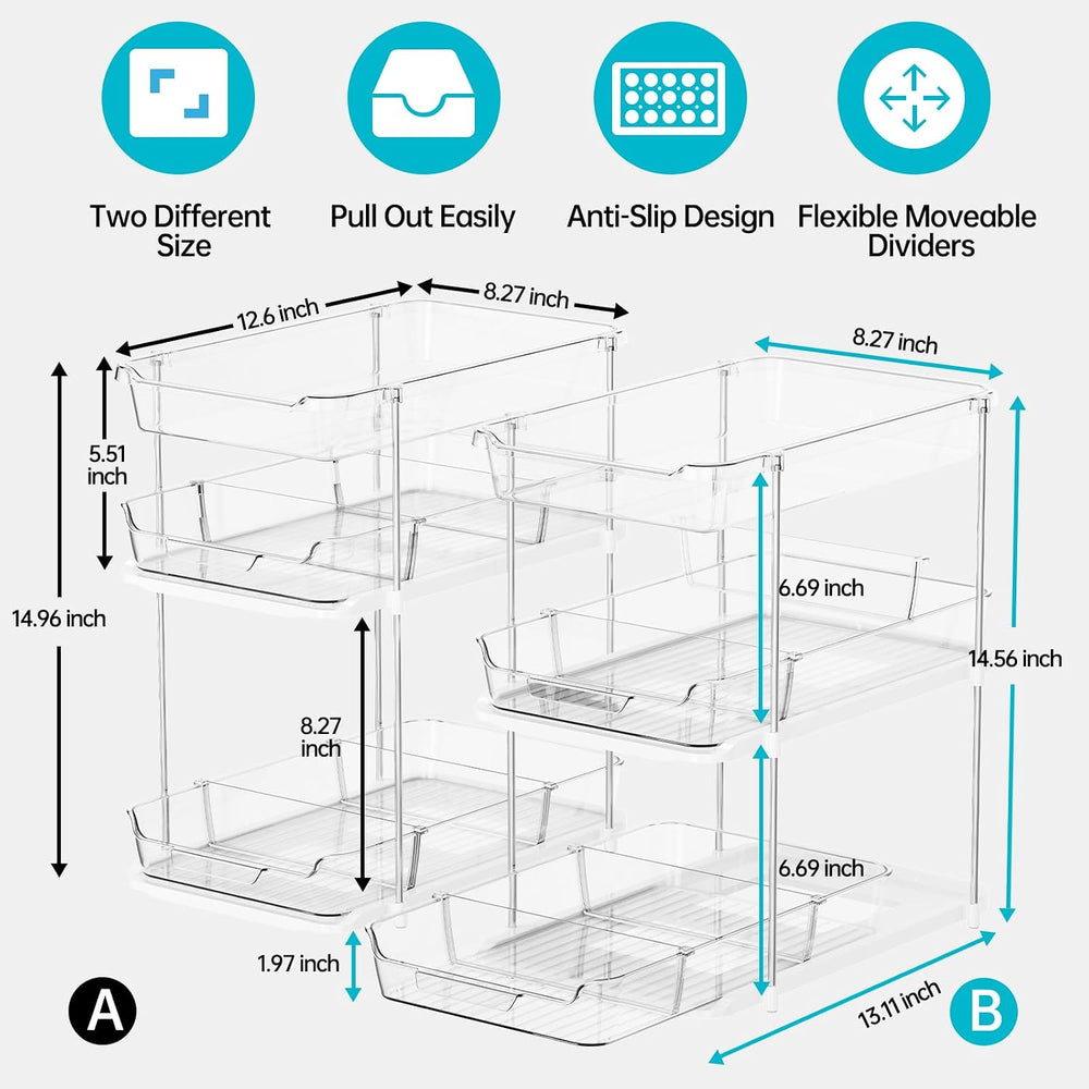Delamu 2 Sets of 3-Tier Bathroom Under Sink Organizers and Storage, Multi-Pur...