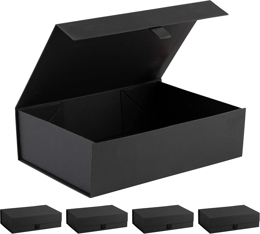 Purple Q Crafts Black Ribbed Hard Gift Box With Magnetic Closure Lid 14"...