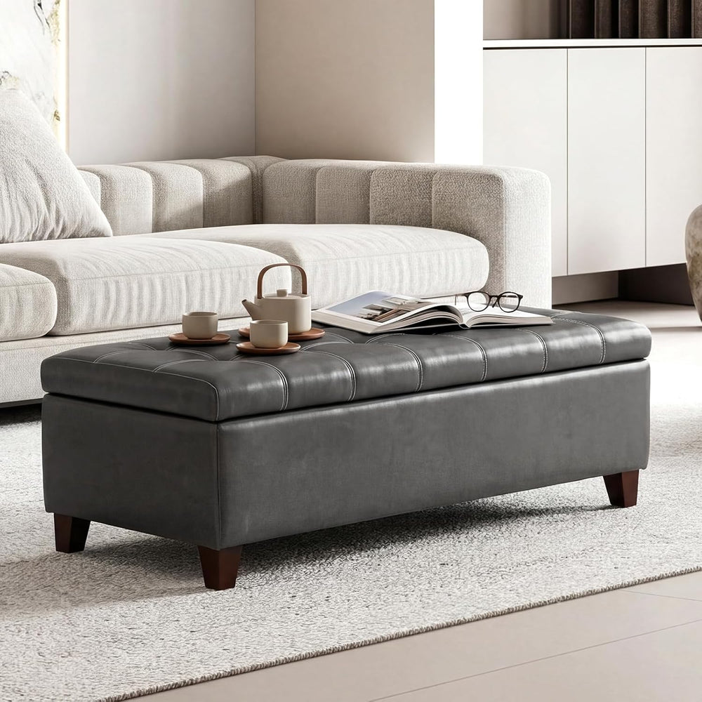 Ottoman with Storage 51" Faux Leather Storage Ottoman Bench