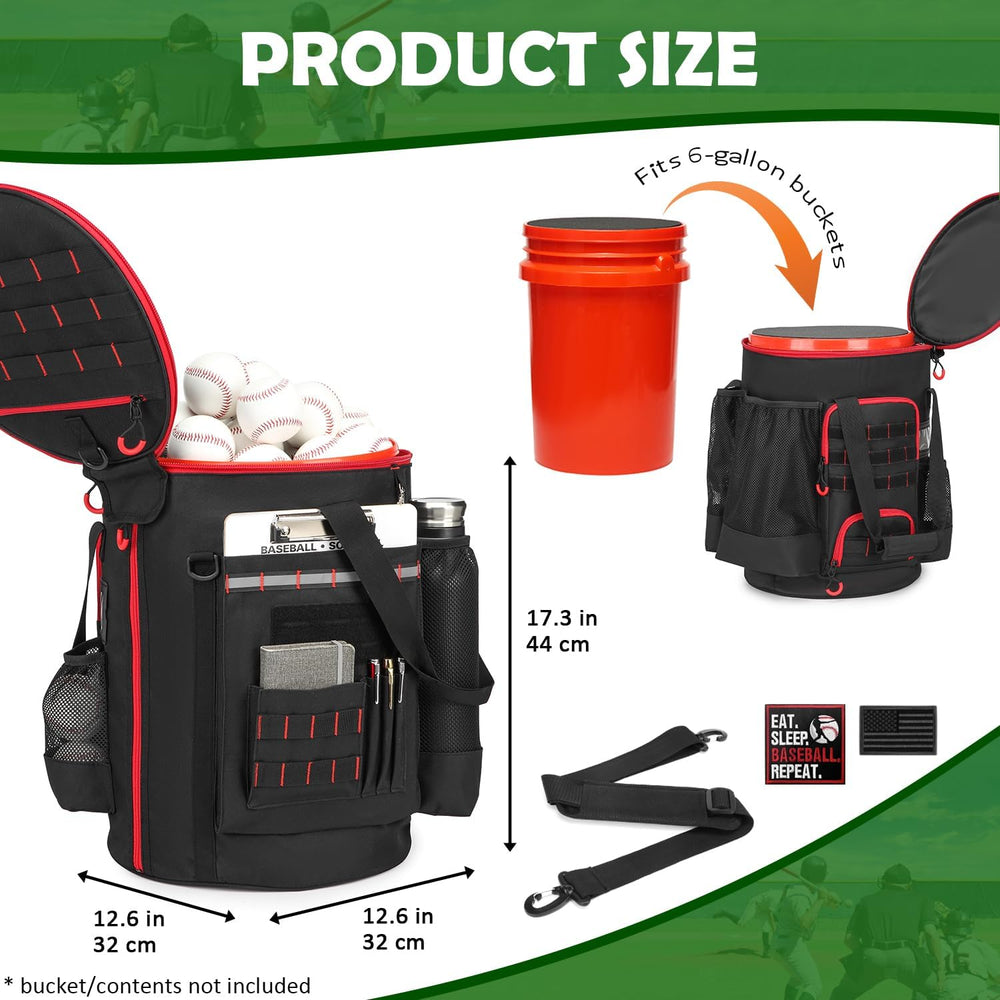 Baseball Bucket Bag, Softball Coaches Bags Fit 6 Gallon Buket