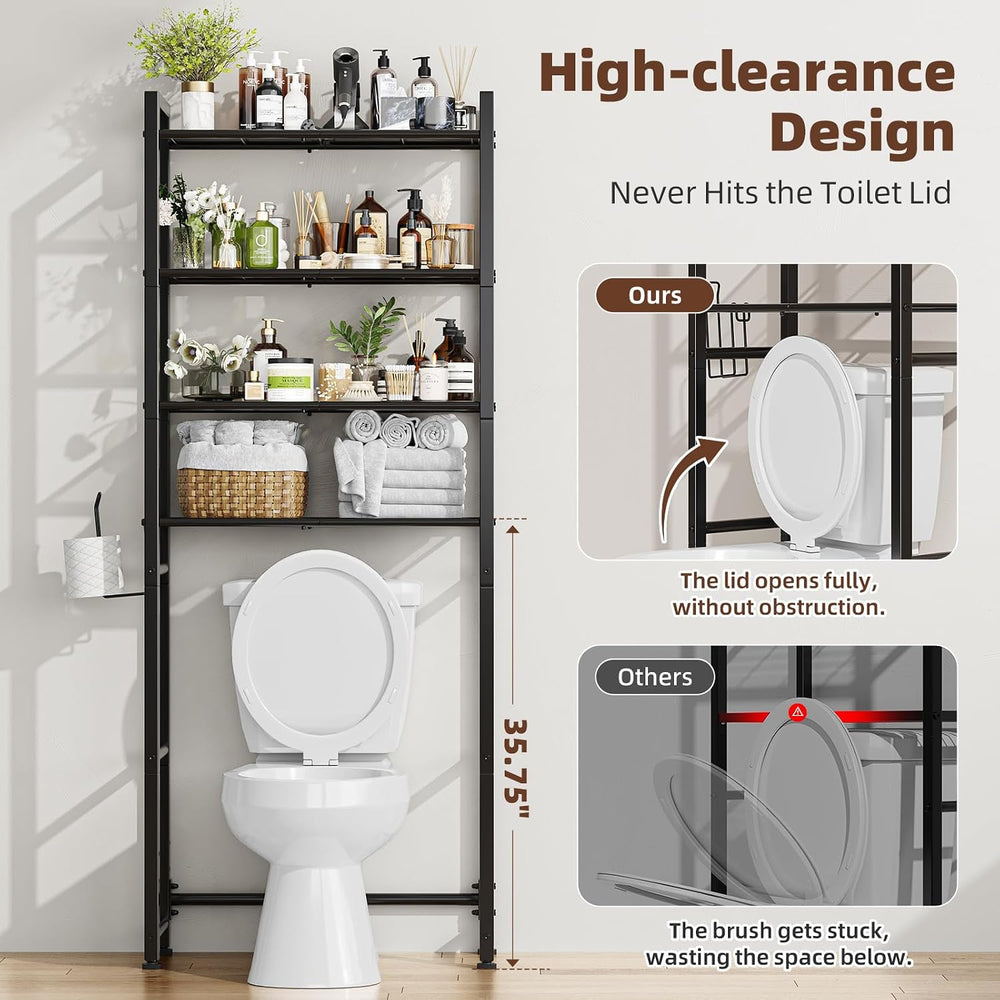 Simple Trending 70.75" Over Toilet Storage Rack with Paper Holder, Black