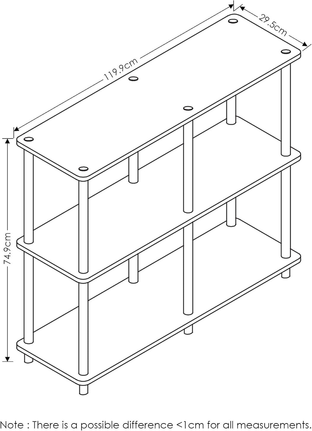 Furinno TURN-N-TUBE Storage Shelves, 3-Tier 47.4 Wide Book Shelf, Corner Shel...