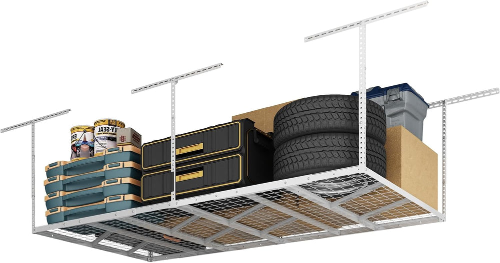 FLEXIMOUNTS Pro 4x8 Overhead Garage Ceiling Storage Rack, White