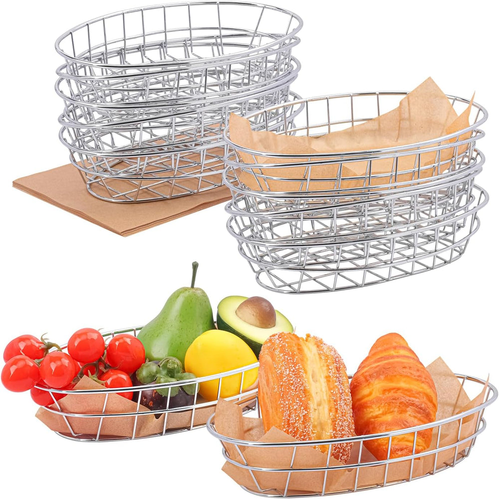 12 Pack Oval Wire Bread Basket, 9.65 x 6.1 x 2.17 Inch Metal Fast Food Basket...