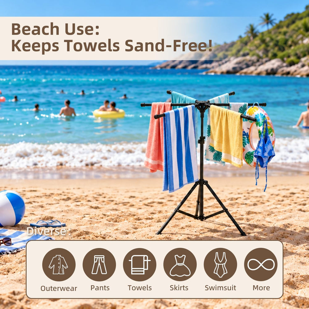 Metal Pool Towel Stand, Foldable Outdoor Towel & Swim Gear Storage Rack