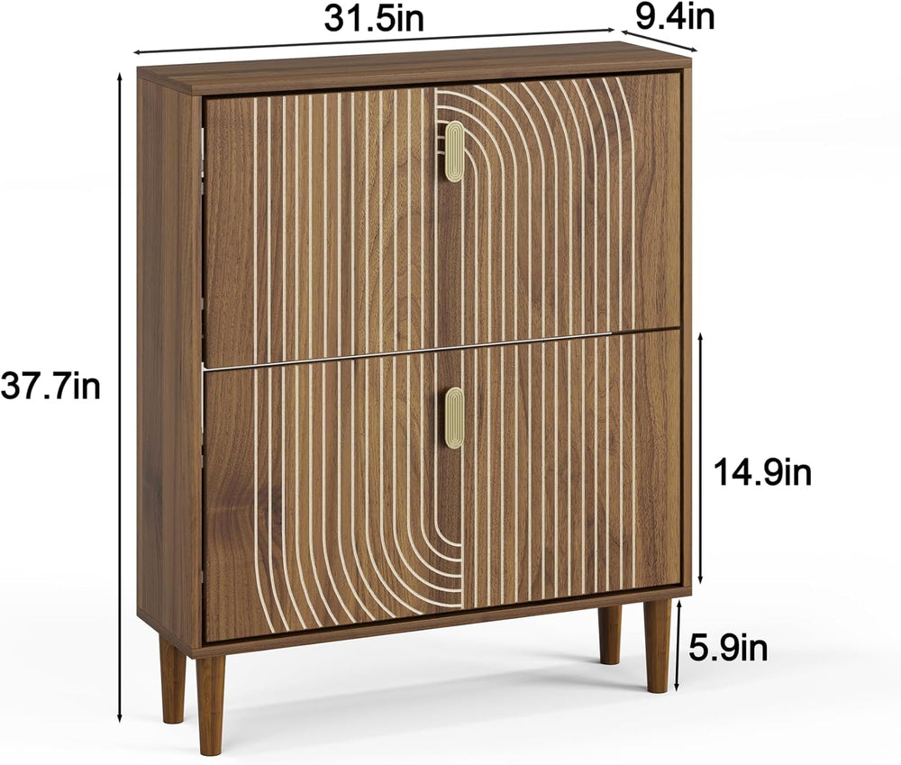Shoe Cabinet Storage for Entryway with 2 Flip Drawers, Narrow Shoe Cabinet fo...