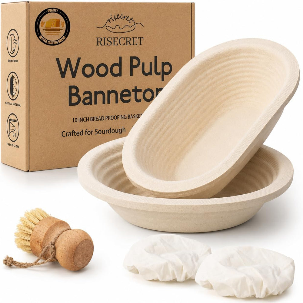 9" Round & 10" Oval Wood Pulp Banneton Bread Proofing Basket Se...