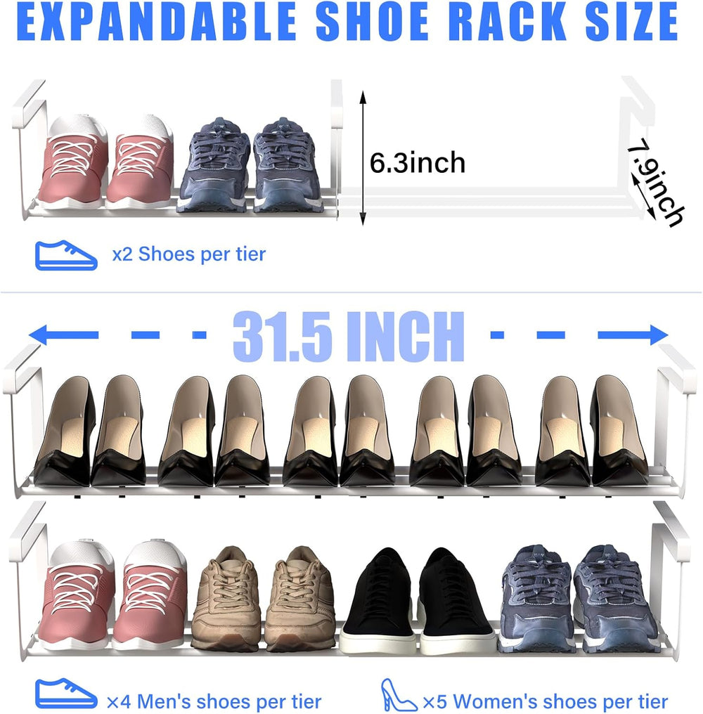 CroBlissful 4 Pcs Expandable Shoe Rack Shelf Organizer for Closet, White