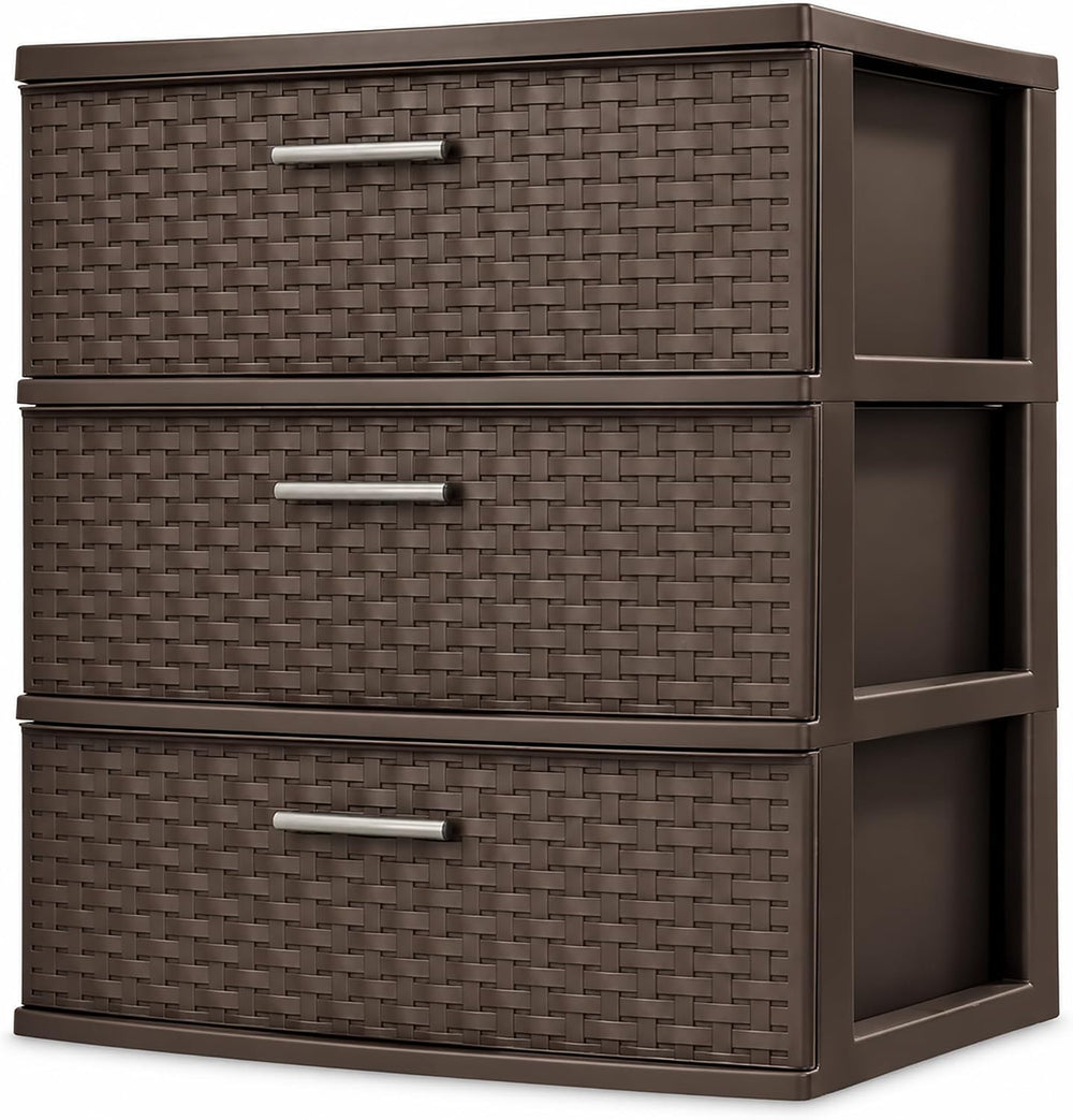 Sterilite Wide 3 Drawer Weave Tower, Home Organizer, Espresso