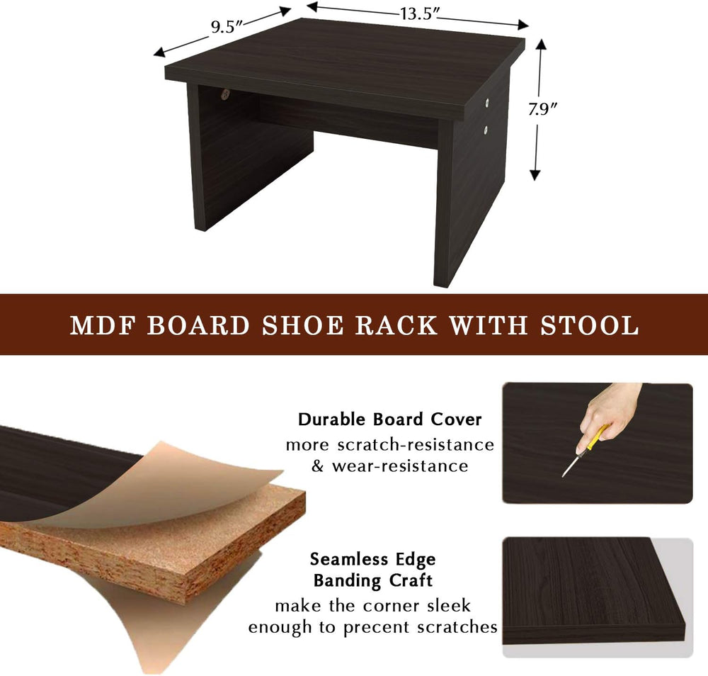 Jerry & Maggie - 5 Tier Wood MDF Shelf Shoe Rack with One Footstool/Shoe ...