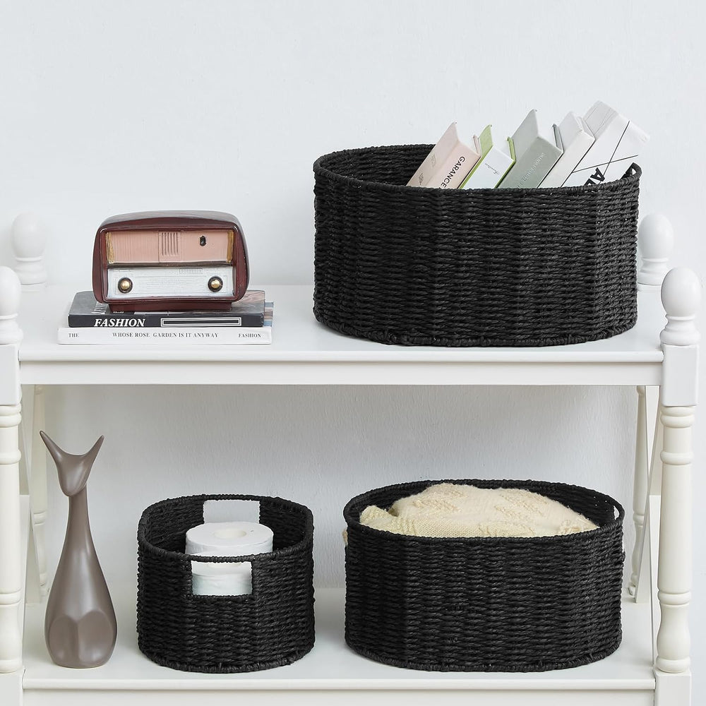 Vagusicc Wicker Basket, Set of 3 Round Storage Baskets for Organizing, Woven ...
