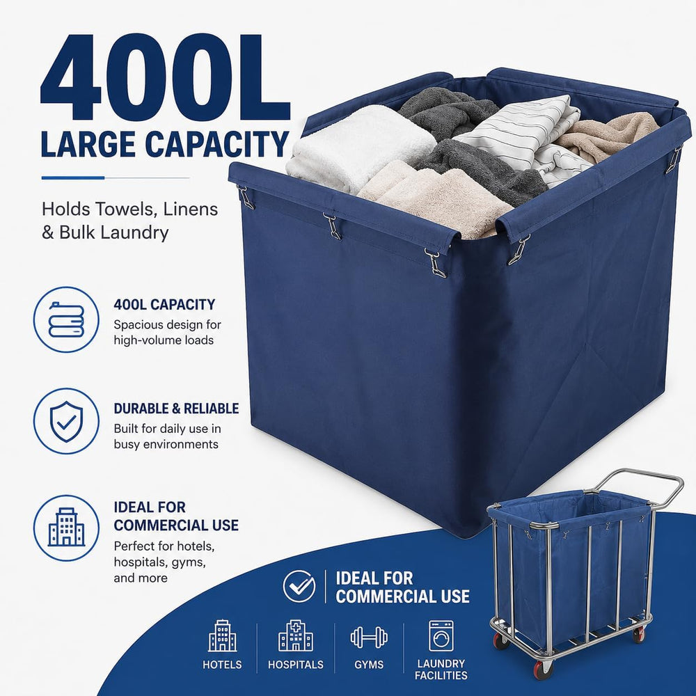400L Commercial Laundry Cart Liner Bags - Removable Waterproof Replacement Ba...