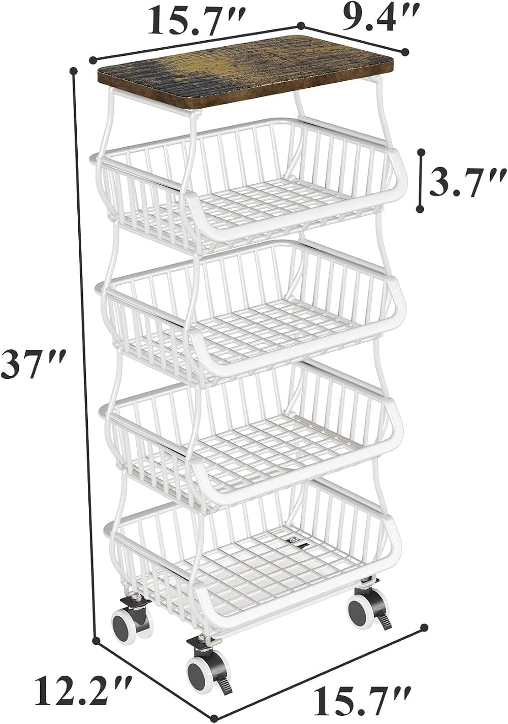 SAYZH 5-Tier Fruit and Vegetable Basket Stand for Kitchen, Wood Top, White