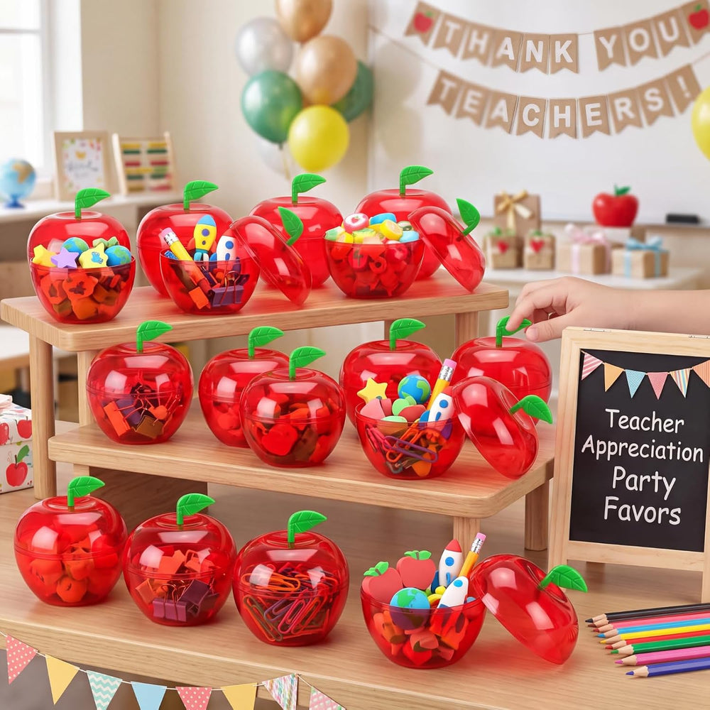 Tanlade 50 Pcs Back to School Gift for Teacher Plastic Apple Container Bulk