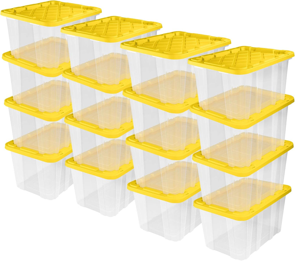 Sterilite Industrial Storage Tote with Lids for Garage, 27 Gallon, 16-Pack