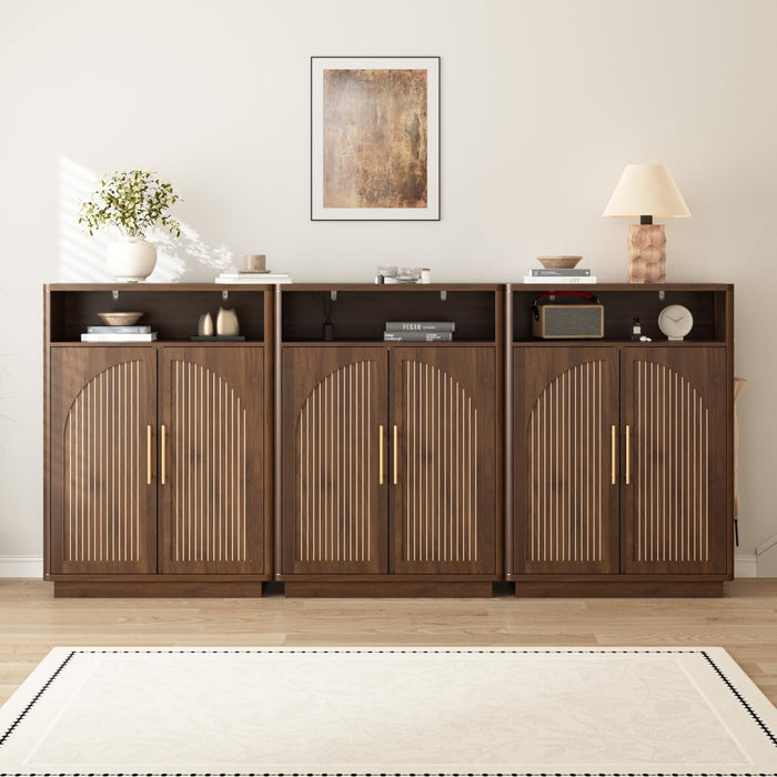 Fluted Shoe Storage Cabinet with 2 Arch Doors, 43" Tall Wood Cabinet