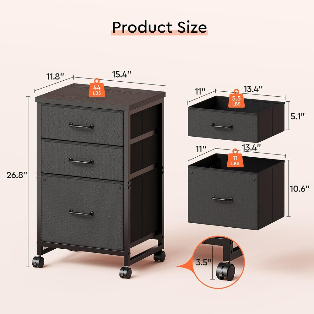 Maihail 3 Drawer File Cabinet on Wheels Fits A4 Size for Home Office