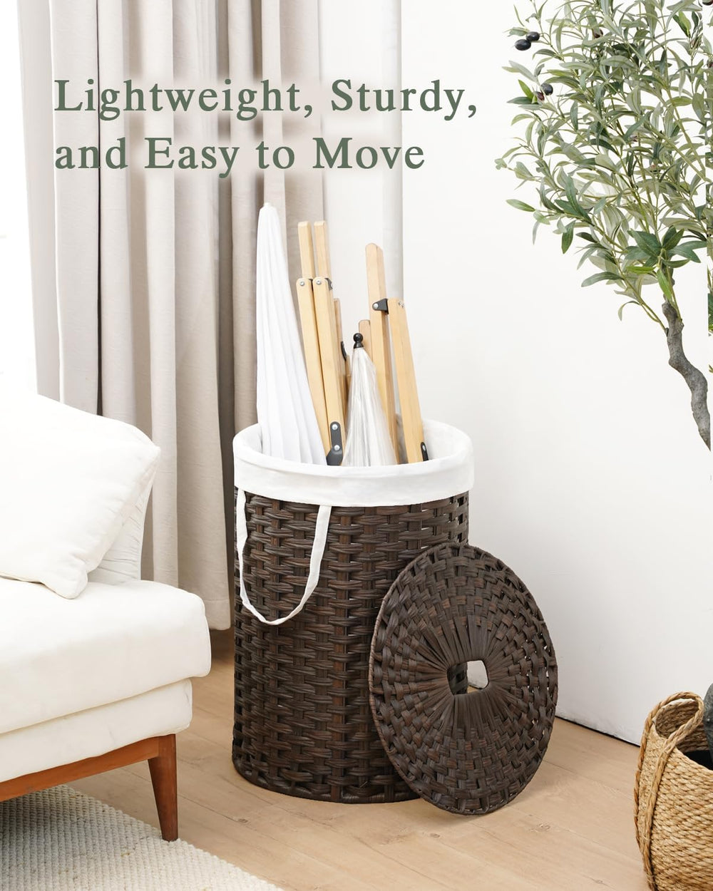 SETVSON Laundry Hamper with Lid 23.8 Gal (90 L) PE Rattan, Brown