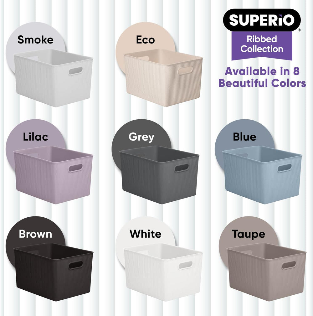 Superio Ribbed Collection - Eco-Friendly Decorative Plastic Basket Open Home ...