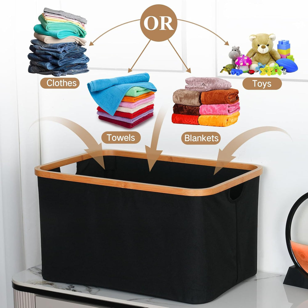 efluky Storage Baskets for Organizing, Fabric Storage Bins with Bamboo Handle...
