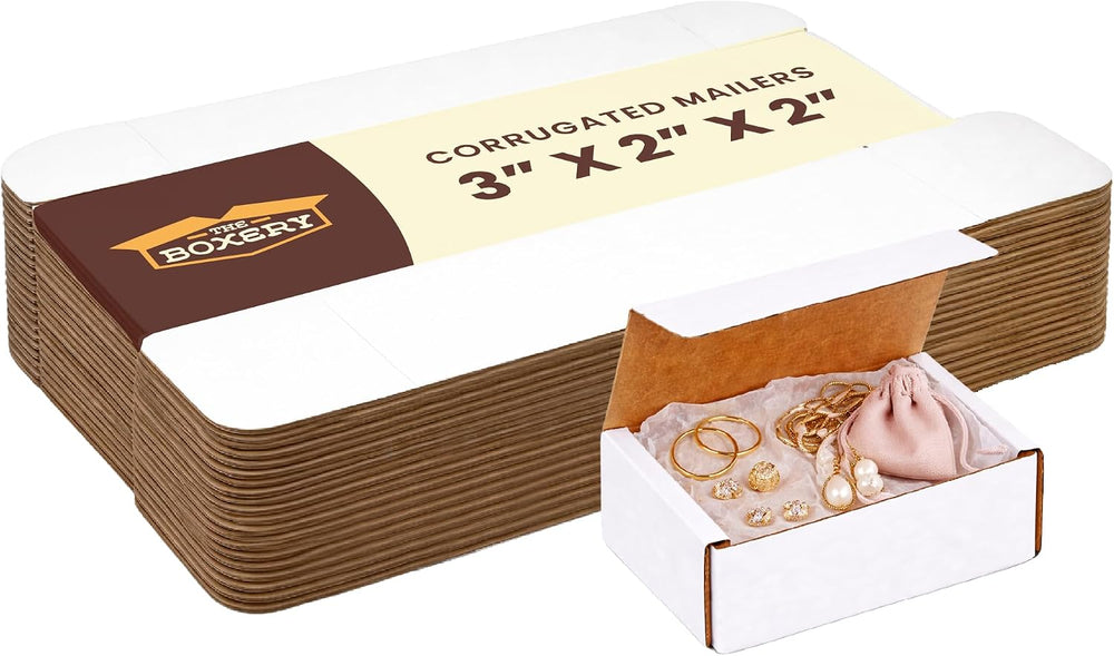 The Boxery Corrugated Mailers White Tuck Shipping Boxes (3x2x2)